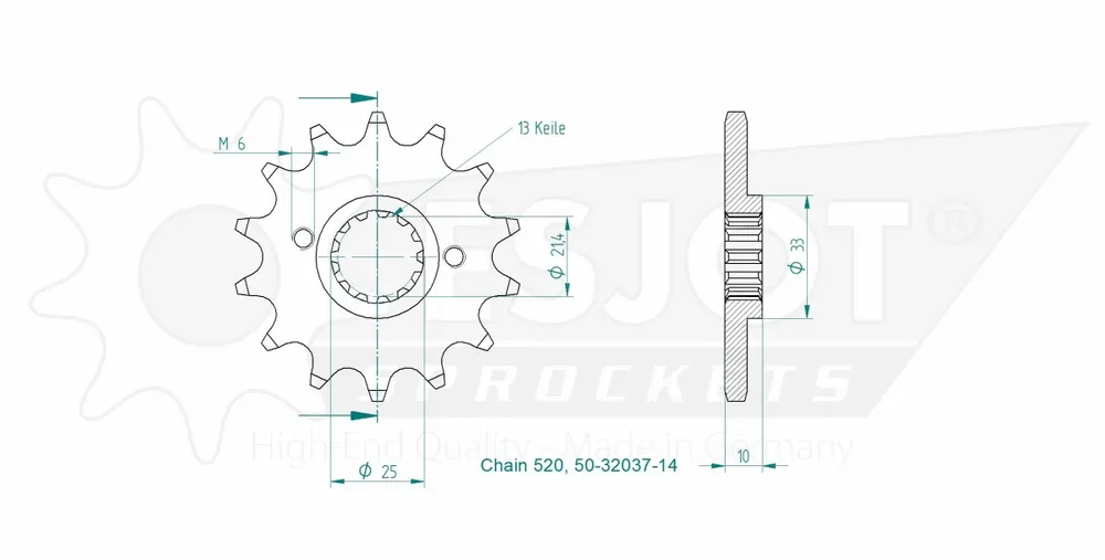 ESJOT - FRONT 14T, 520 - Sprockets - Geschikt voor diverse toepassingen Speciale Aanbieding