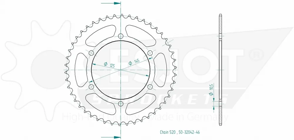 Bestel Nu ESJOT - REAR STEEL 46T, 520 - Sprockets - Sterke constructie