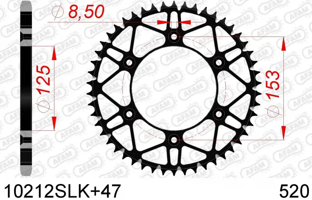 AFAM - REAR STEEL SUPER LIGHT 47T - Sprockets - 520, BLACK Lage Kosten