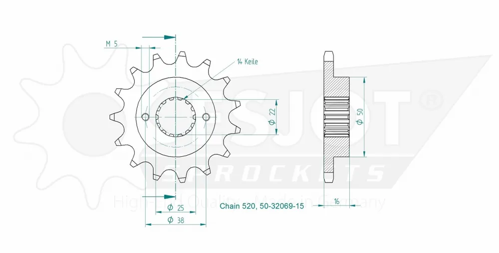 ESJOT - FRONT 15T, 520 - Sprockets - Compatibel met diverse Ducati-modellen Koop Vandaag