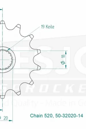 Korting ESJOT - FRONT 14T, 520 - Sprockets - Compatibel met Honda CR 125 R