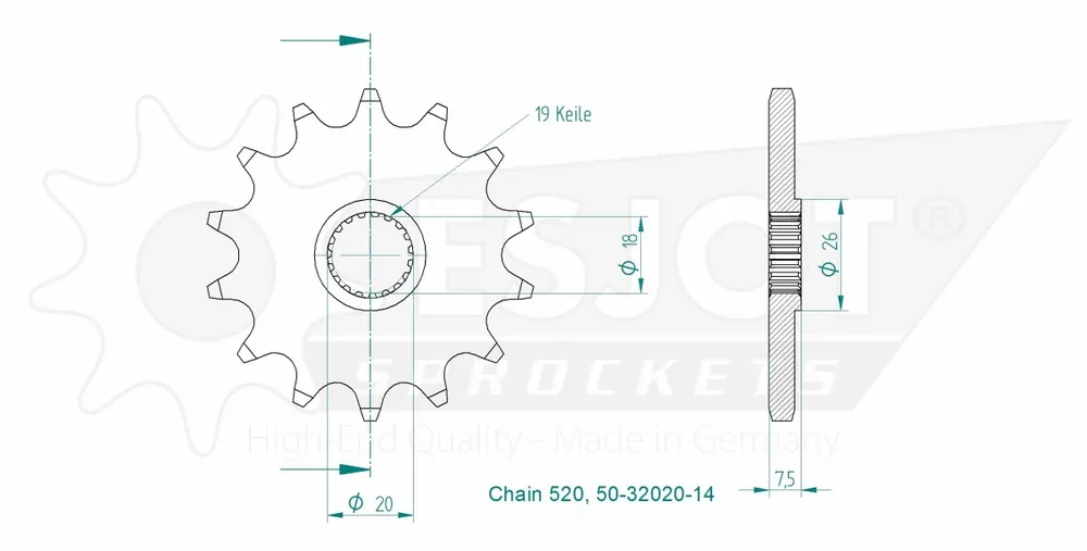 Korting ESJOT - FRONT 14T, 520 - Sprockets - Compatibel met Honda CR 125 R