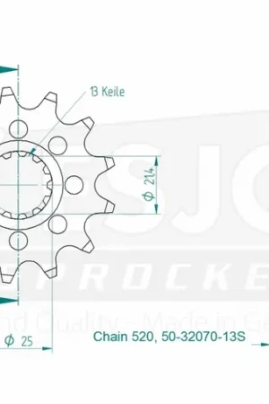 Gratis Retour ESJOT - FRONT 13T, LIGHT, 520 - Sprockets - Compatibel met Kawasaki