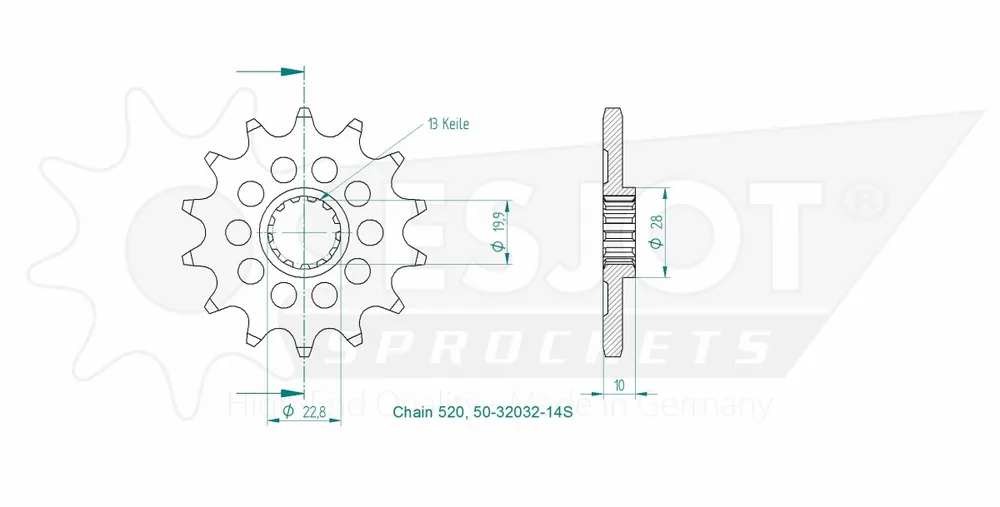 ESJOT - FRONT 14T, LIGHT, 520 - Sprockets - Compatibel met Suzuki Bestseller