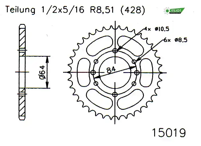 Exclusieve Aanbieding ESJOT - FRONT 14T, LIGHT, 428 - Sprockets - 14T