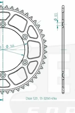 Plaats Bestelling ESJOT - REAR ALU 49T 520 - Sprockets - BLACK