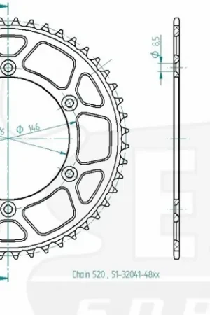 Flitsaanbieding ESJOT - REAR ALU 48T, 520 - Sprockets - BLACK