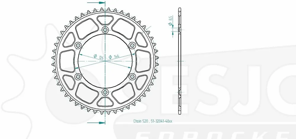 Flitsaanbieding ESJOT - REAR ALU 48T, 520 - Sprockets - BLACK