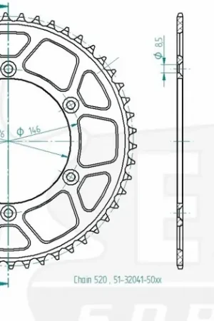 ESJOT - REAR ALU 50T, 520 - Sprockets - BLACK Must-Have