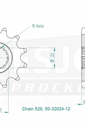 ESJOT - FRONT 12T, 520 - Sprockets - 12T Snelle Levering