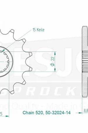 Luxe ESJOT - FRONT 14T, 520 - Sprockets - Compatibel met Husqvarna en KTM