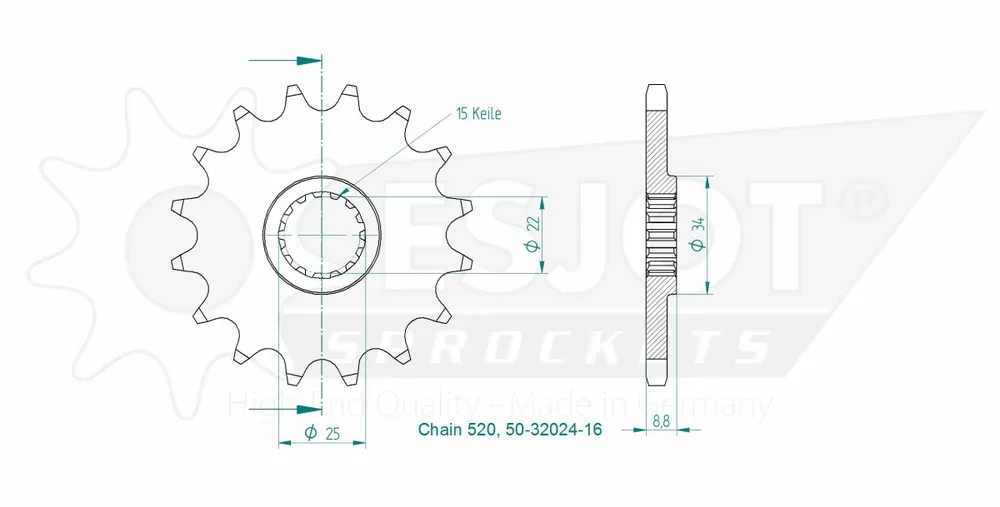 ESJOT - FRONT 16T, 520 - Sprockets - Compatibel met diverse modellen Goedkoop