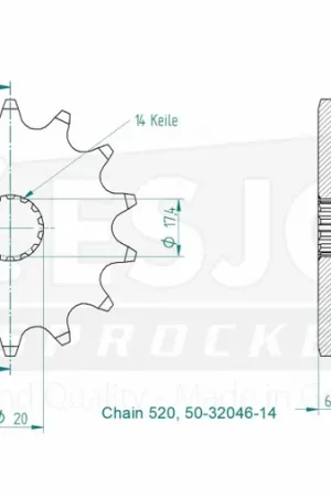 Groothandel ESJOT - FRONT 14T, 520 - Sprockets - Compatibel met Yamaha Yz 125