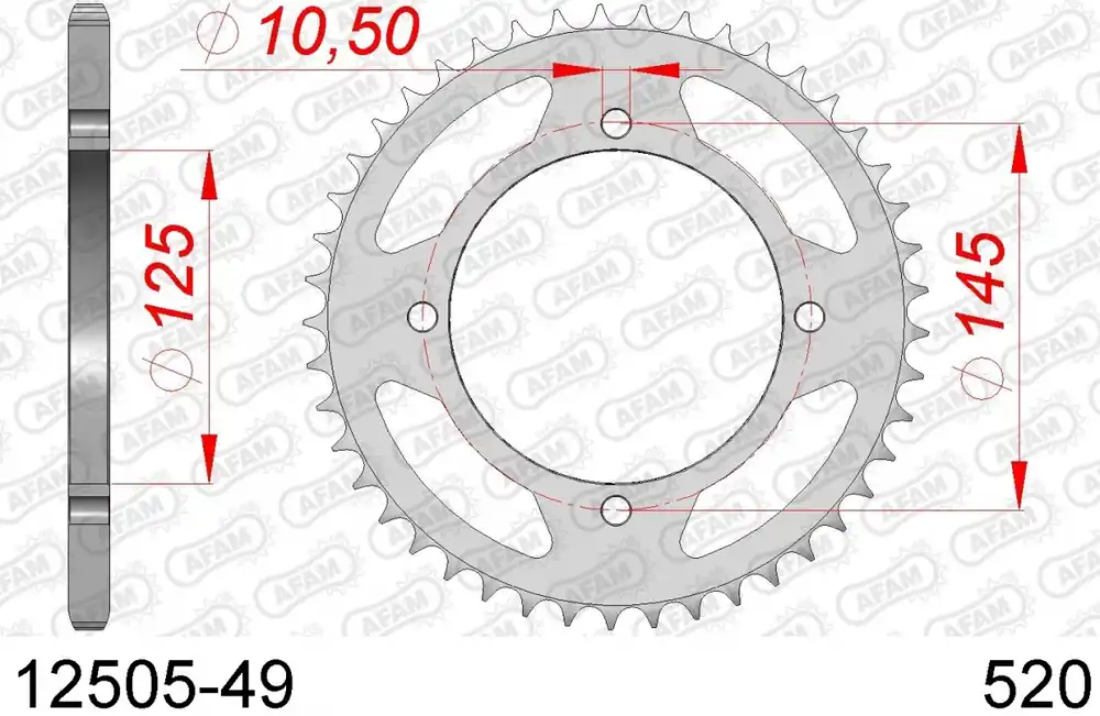 AFAM - REAR STEEL 49T, 520 - Sprockets - Compatibel met Yamaha Gereduceerde Prijs