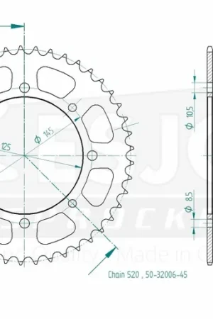 ESJOT - REAR STEEL 45T, 520 - Sprockets - Geschikt voor diverse Yamaha modellen Fabrieksprijs
