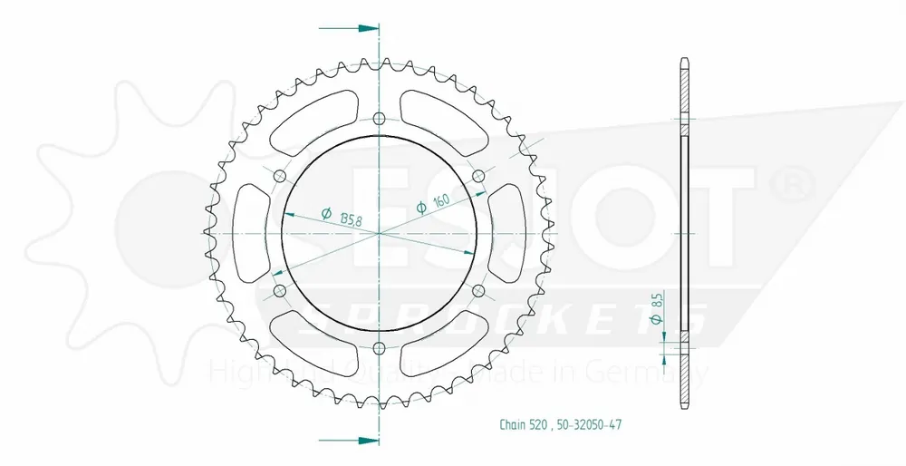 ESJOT - REAR STEEL 47T, 520 - Sprockets - Geschikt voor diverse modellen Populair