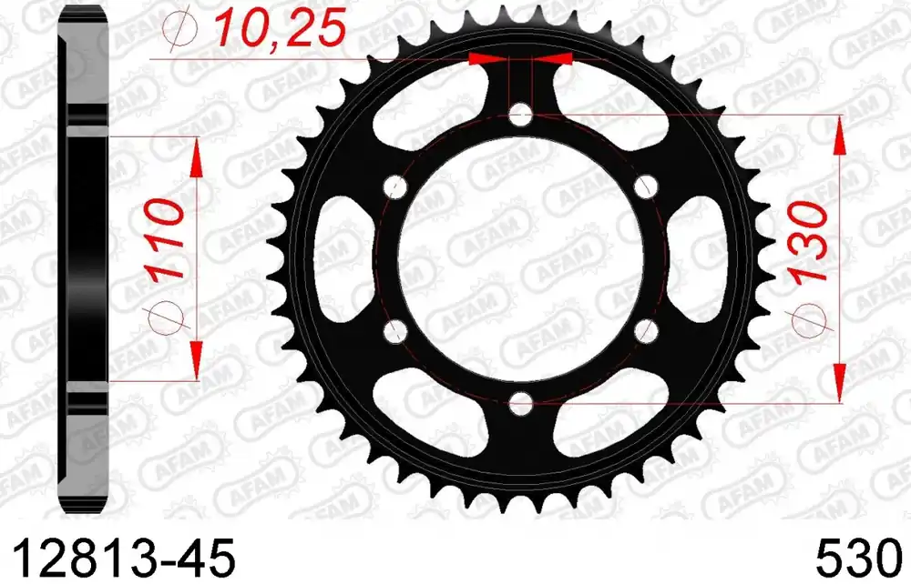 AFAM - REAR STEEL 45T, 530 - Sprockets - Hoogwaardige staalconstructie Ambachtelijk