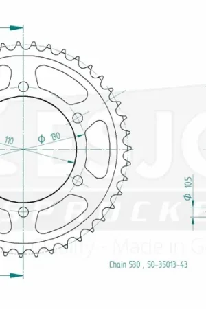 ESJOT - REAR STEEL 43T, 530 - Sprockets - Geschikt voor diverse modellen Nieuw Model