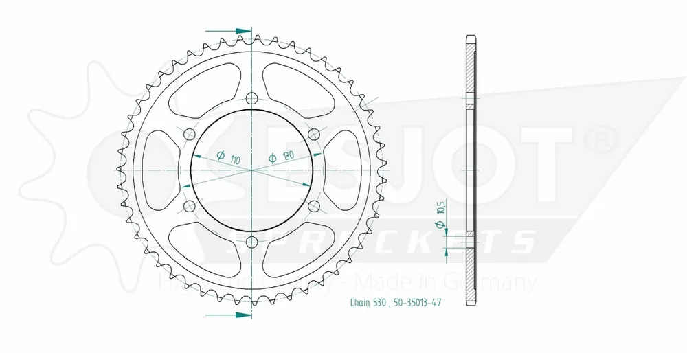 ESJOT - REAR STEEL 47T, 530 - Sprockets - Compatibiliteit met meerdere merken Modern