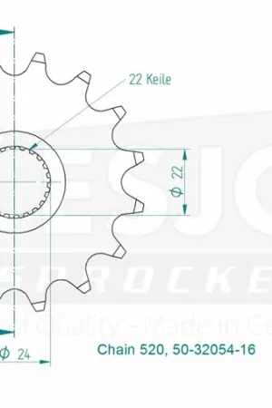 ESJOT - FRONT 16T, 520 - Sprockets - Compatibel met diverse modellen Betaalbaar