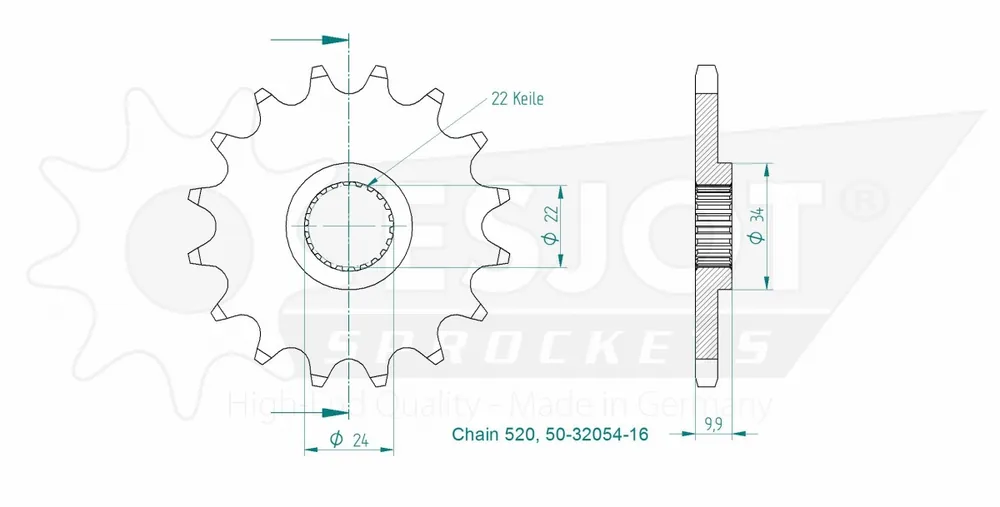 ESJOT - FRONT 16T, 520 - Sprockets - Compatibel met diverse modellen Betaalbaar