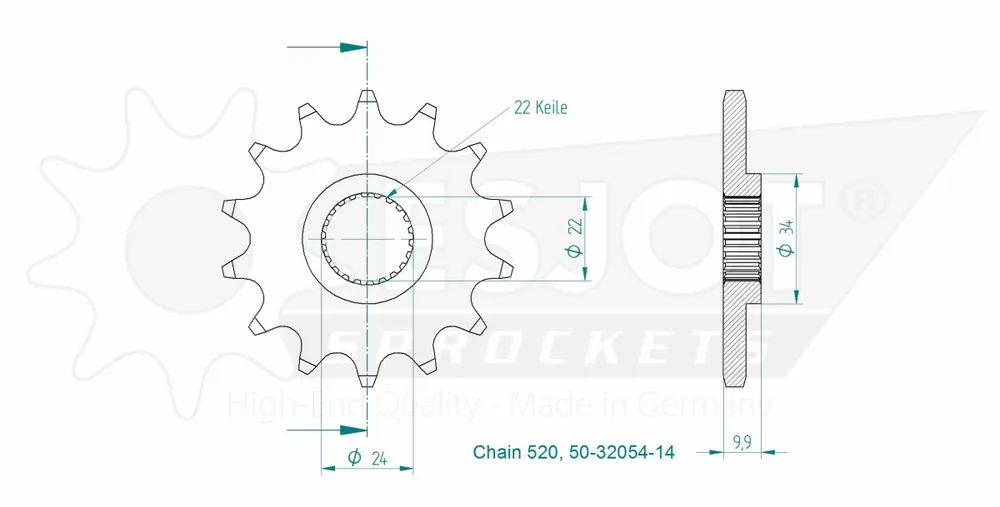 Lage Prijs ESJOT - FRONT 14T, 520 - Sprockets - Geschikt voor diverse modellen