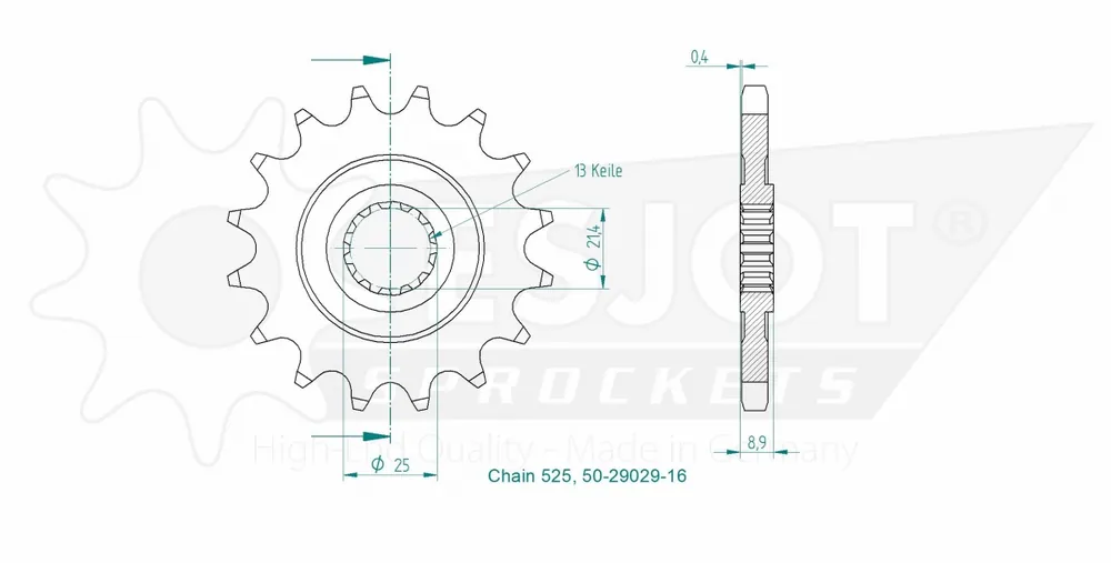 ESJOT - FRONT 16T, 525 - Sprockets - Geschikt voor Kawasaki Gecertificeerd