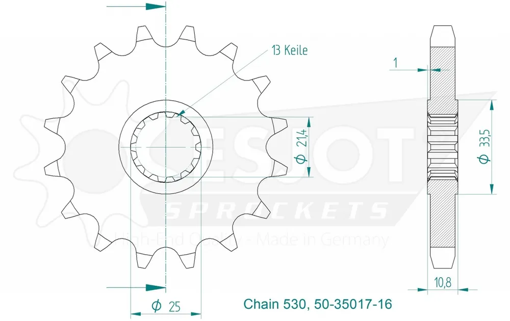 ESJOT - FRONT 16T, 530 - Sprockets - Compatibel met Yamaha In De Mode