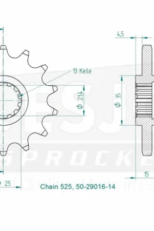 ESJOT - FRONT 14T, 525 - Sprockets - Geschikt voor Kawasaki en Triumph Luxe