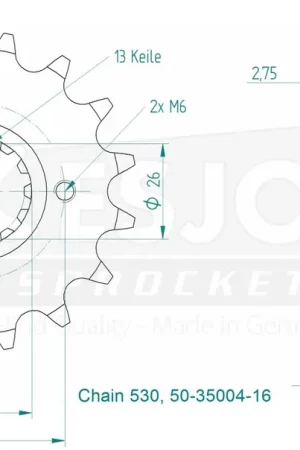 ESJOT - FRONT 16T, 530 - Sprockets - Hoge kwaliteit Goedkoop