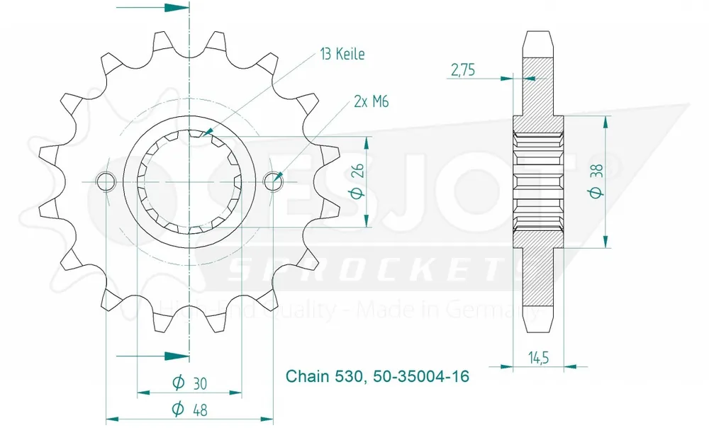 ESJOT - FRONT 16T, 530 - Sprockets - Hoge kwaliteit Goedkoop