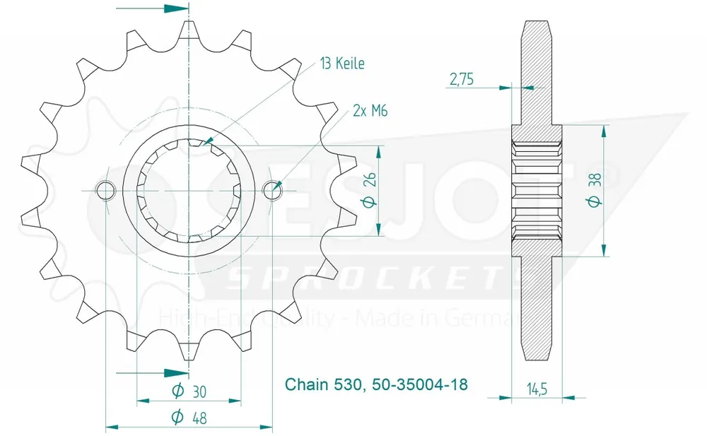Beste Prijs ESJOT - FRONT 18T, 530 - Sprockets - Hoge kwaliteit