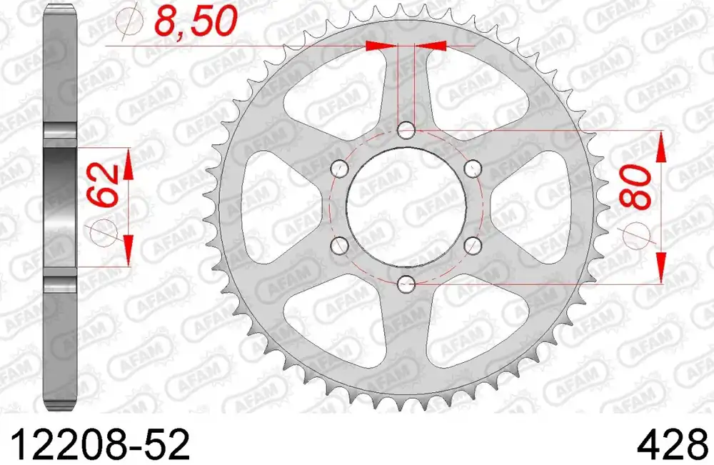 AFAM - REAR STEEL 52T, 428 - Sprockets - Compatibel met Yamaha Nieuw Model