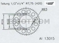 Gratis Verzending ESJOT - REAR ALU 50T, 420 - Sprockets - Geschikt voor diverse Kawasaki modellen