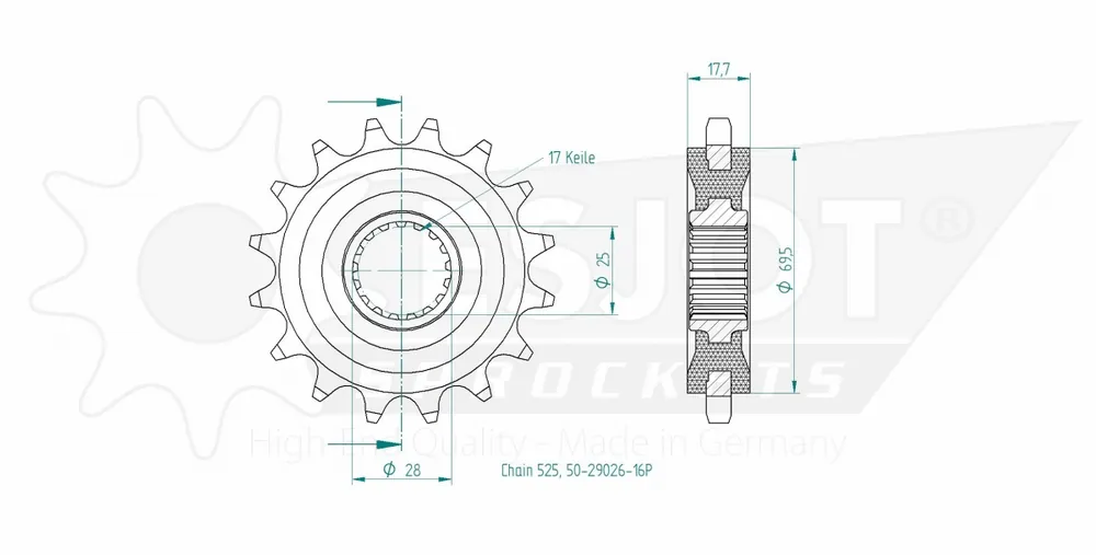 ESJOT - FRONT 16T, 525 - Sprockets - Compatibel met KTM Handgemaakt