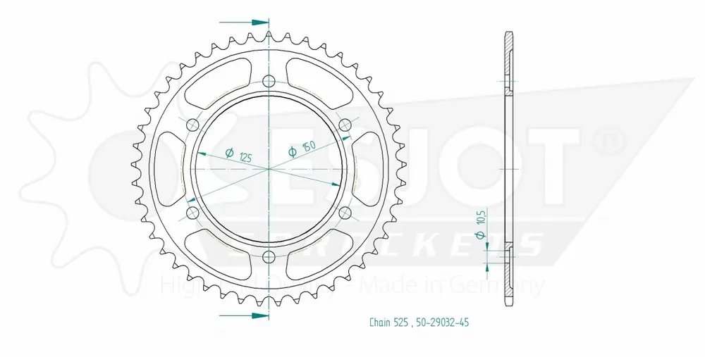 ESJOT - REAR STEEL 45T, 525 - Sprockets - Geschikt voor KTM In De Mode