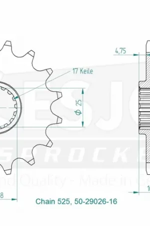 Finale Uitverkoop ESJOT - FRONT 16T, 525 - Sprockets - Compatibel met KTM