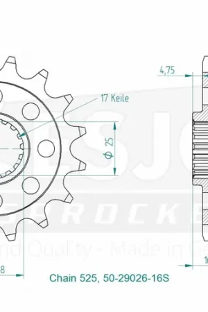 Exclusief ESJOT - FRONT LIGHT 16T, 525 - Sprockets - Compatibiliteit met KTM