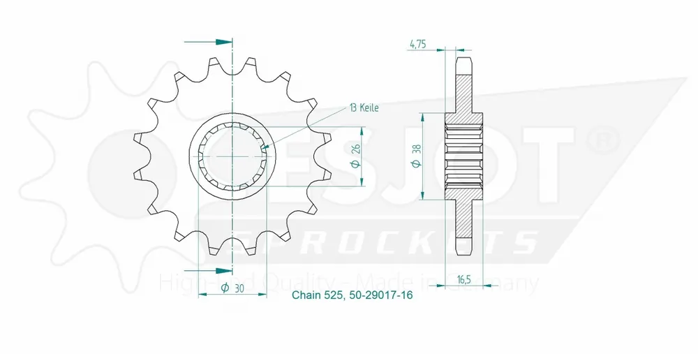 ESJOT - FRONT 16T, 525 - Sprockets - Geschikt voor Honda Actieprijs