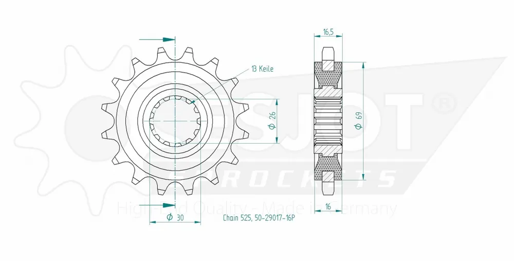 Gratis Retour ESJOT - FRONT 16T, 525 - Sprockets - Geschikt voor Honda
