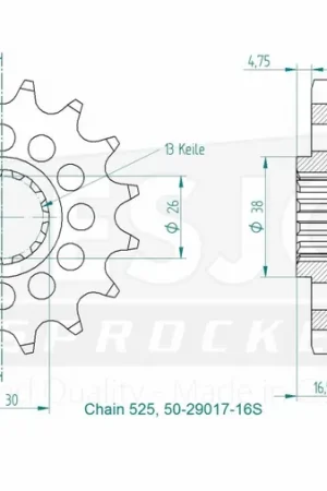 ESJOT - FRONT 16T, LIGHT, 525 - Sprockets - Geschikt voor verschillende Honda modellen Wereldwijde Verzending