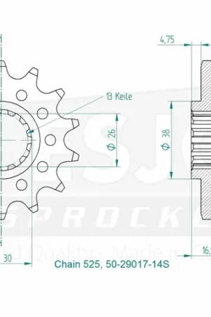 Gecertificeerd ESJOT - FRONT 14T, LIGHT, 525 - Sprockets - Geoptimaliseerd voor Honda