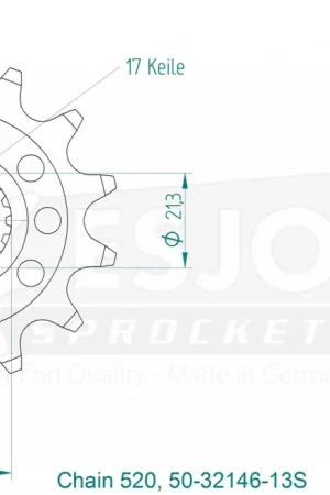 Gereduceerde Prijs ESJOT - FRONT 13T, LIGHT, 520 - Sprockets - Compatibel met Suzuki