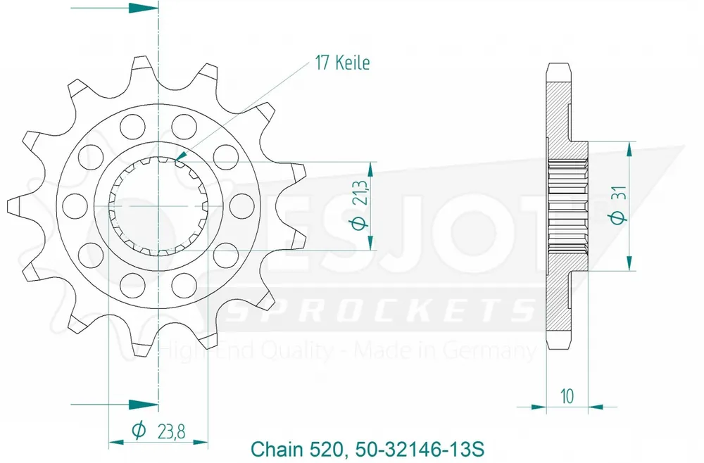 Gereduceerde Prijs ESJOT - FRONT 13T, LIGHT, 520 - Sprockets - Compatibel met Suzuki