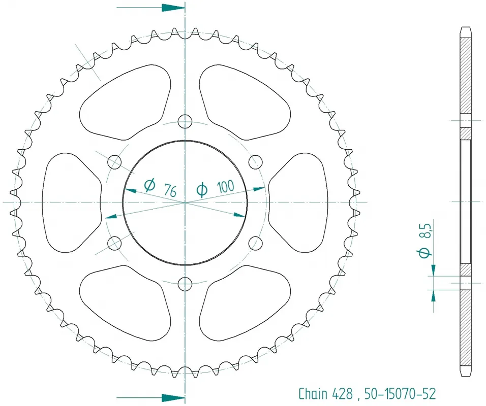 ESJOT - REAR STEEL 52T, 428 - Sprockets - 428 Actieprijs