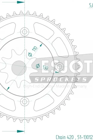 ESJOT - REAR ALU 50T, 420 - Sprockets - Zwart Handgemaakt
