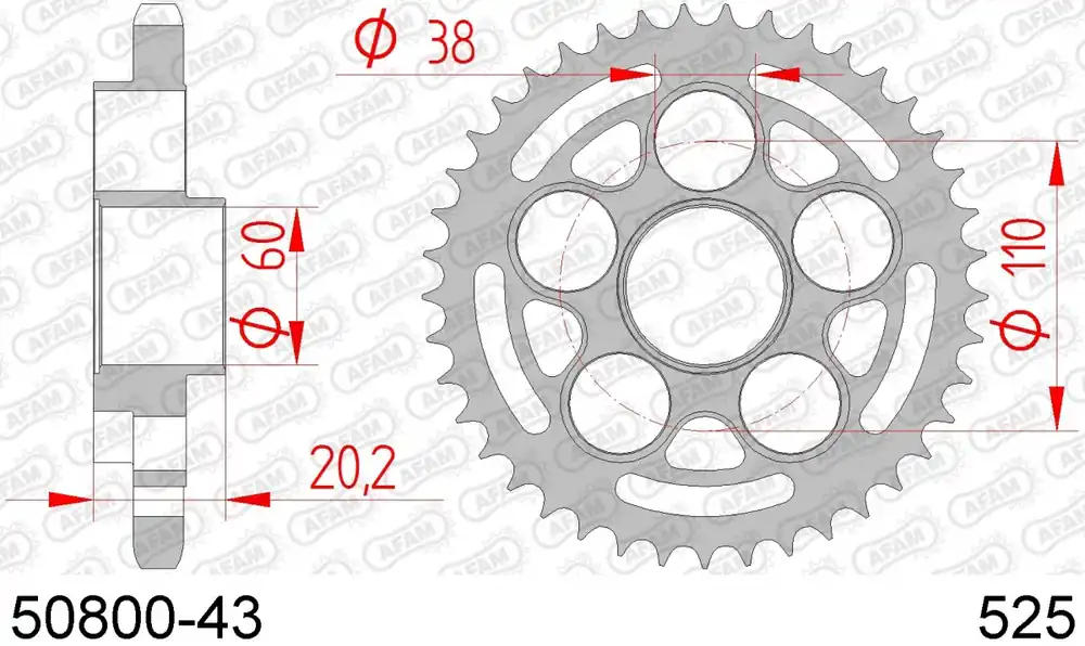 AFAM - REAR STEEL 43T, 525 - Sprockets - Staal Lage Kosten