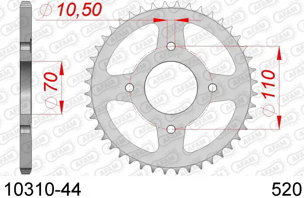 Beperkte Voorraad AFAM - REAR STEEL 44T, 520 - Sprockets - Compatible with Honda Cb 250 rs a