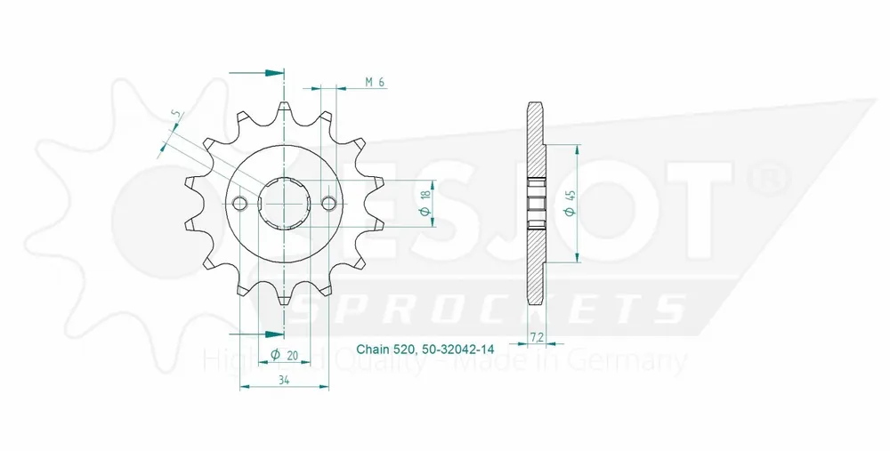ESJOT - FRONT 14T, 520 - Sprockets - Geschikt voor Honda Bulkbestelling
