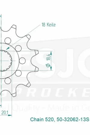 Seizoensaanbieding ESJOT - FRONT 13T, LIGHT, 520 - Sprockets - Compatibel met Suzuki RM 125 en RMZ 250